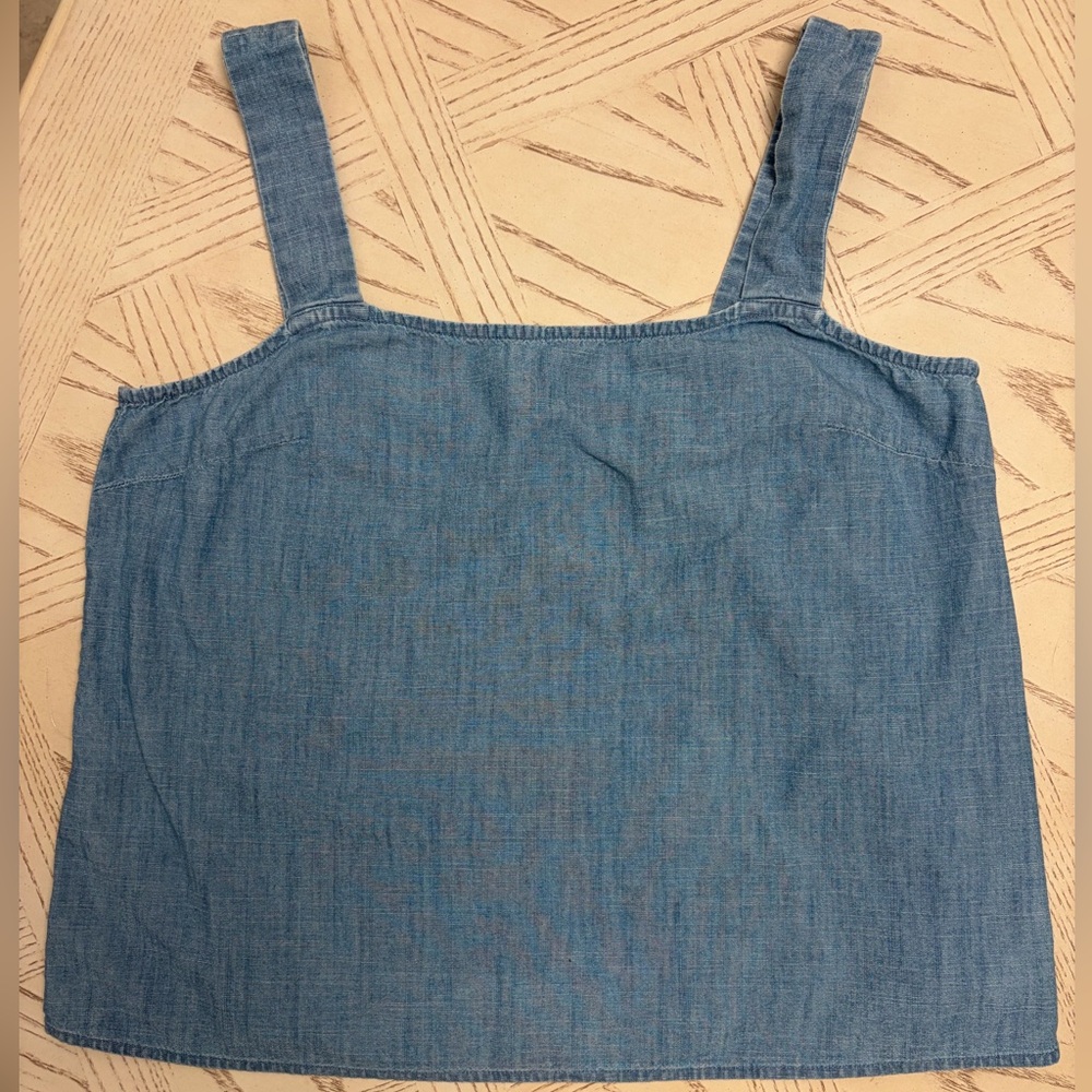 Chambray squareneck tank top with wide straps